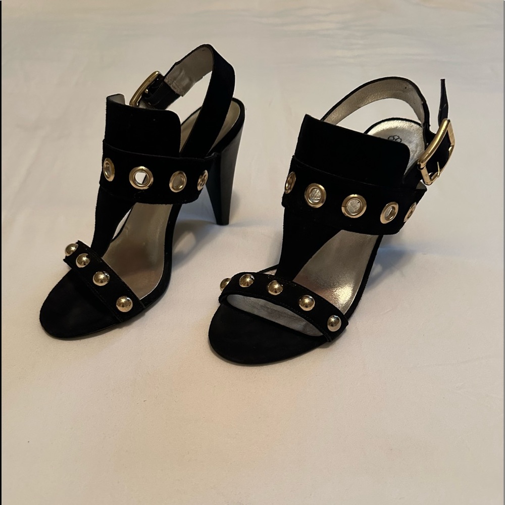 Black suede heels, Trina Turk, size 6.  EUC